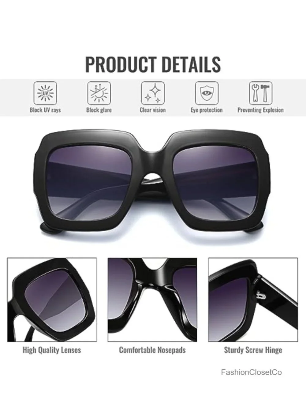 Oversized Square Sunglasses Women Retro UV400 Protection